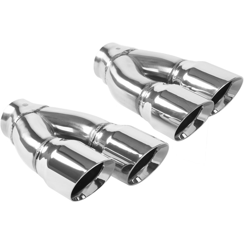 MagnaFlow Tip Stainless Double Wall Round Dual Outlet Polish 3in DIA 2.25in Inlet 9.75in Len (qty 2) - 35229