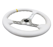 Load image into Gallery viewer, NRG Reinforced Steering Wheel (350mm / 3in. Deep) White Leather w/Silver Spoke &amp; Single Yellow Mark - RST-006WT-Y