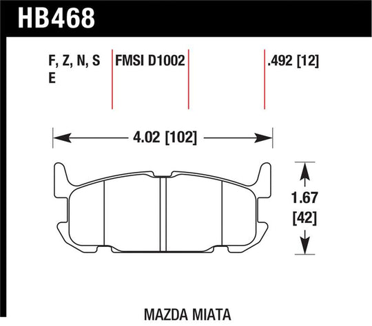 Hawk 03-05 Miata w/ Sport Suspension HPS Street Rear Brake Pads (D1002) - HB468F.492