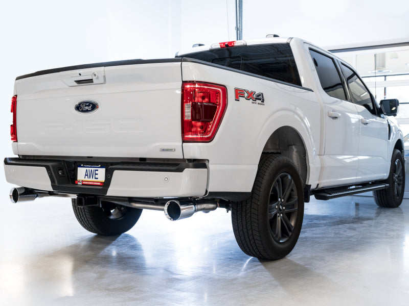 AWE Tuning 0FG 21+ Ford F150 Dual Split Rear Exhaust - 5in Chrome Silver Tips - 3015-32105