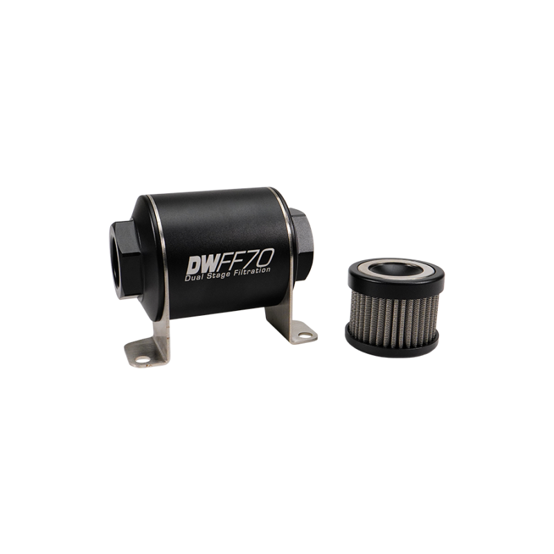 DeatschWerks Stainless Steel 10AN 10 Micron Universal Inline Fuel Filter Housing Kit (70mm) - 8-03-070-010K