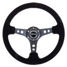 Load image into Gallery viewer, NRG Reinforced Steering Wheel (350mm / 3in. Deep) Blk Suede/Blk Stitch w/Black Circle Cutout Spokes - RST-006-S