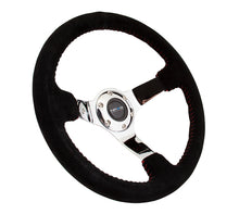 Load image into Gallery viewer, NRG Reinforced Steering Wheel (350mm / 3in. Deep) Blk Suede w/Red BBall Stitch &amp; Chrome 3-Spoke - RST-036CH-S