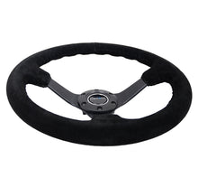 Load image into Gallery viewer, NRG Reinforced Steering Wheel (350mm / 3in. Deep) Blk Suede/Blk Bball Stitch w/5mm Matte Black Spoke - RST-036MB-S-BK