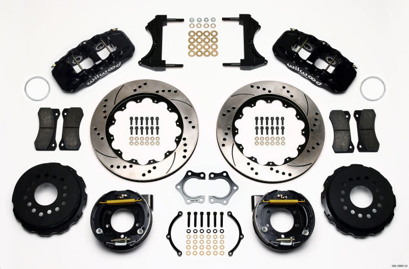 Wilwood AERO4 Rear P-Brake Kit 14.00in Drilled Mopar/Dana 2.36in Off w/Snap Ring Bearing - 140-10951-D