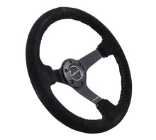 Load image into Gallery viewer, NRG Reinforced Steering Wheel (350mm / 3in. Deep) Blk Suede/Silver BBall Stitch w/5mm Mt. Blk Spokes - RST-036MB-S-SL