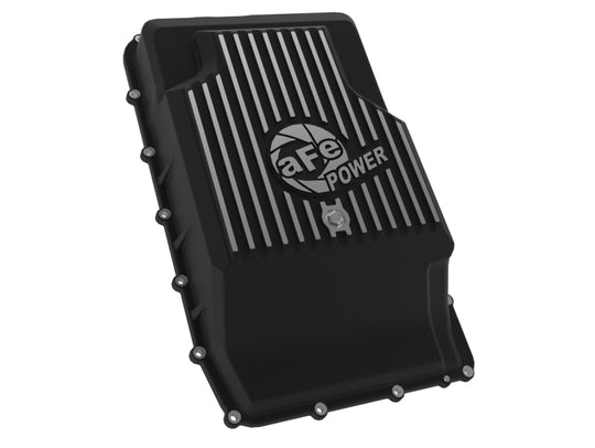 aFe 17-24 Ford F-150 10R60/10R80 Pro Series Rear Transmission Pan Black w/ Machined Fins - 46-71330B