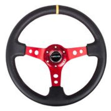 Load image into Gallery viewer, NRG Reinforced Steering Wheel (350mm / 3in. Deep) Blk Leather w/Red Spokes &amp; Sgl Yellow Center Mark - RST-006RD-Y