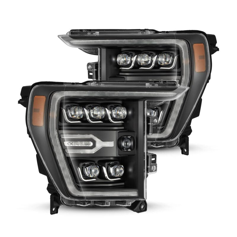 AlphaRex 21-22 Ford F-150 NOVA LED Proj Headlights Plank Style Blk w/Activ Light/Seq Signal - 880137