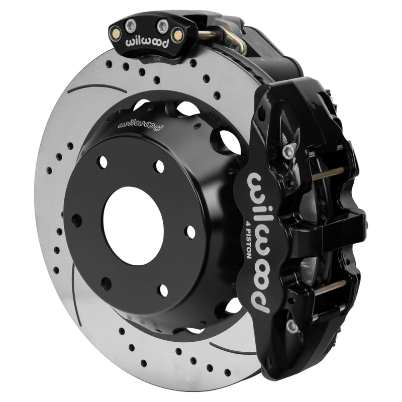 Wilwood Big Ford New Style Aero4 Rear EPB Kit - 14in Drilled Rotor - 2.50in Offset - Black - 140-18153-D