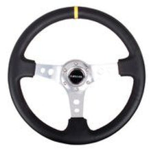 Load image into Gallery viewer, NRG Reinforced Steering Wheel (350mm / 3in. Deep) Blk Leather w/Circle Cut Spokes &amp; Single Yellow CM - RST-006SL-Y