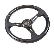 Load image into Gallery viewer, NRG Carbon Fiber Steering Wheel (350mm / 1.5in. Deep) Leather Trim w/Blk Stitch &amp; Slit Cutout Spokes - ST-010CFBS