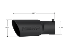 Load image into Gallery viewer, MBRP Universal Tip 6in OD 5in Inlet 15.5in Length 30 Deg Bend Angled Rolled End Black - T5154BLK
