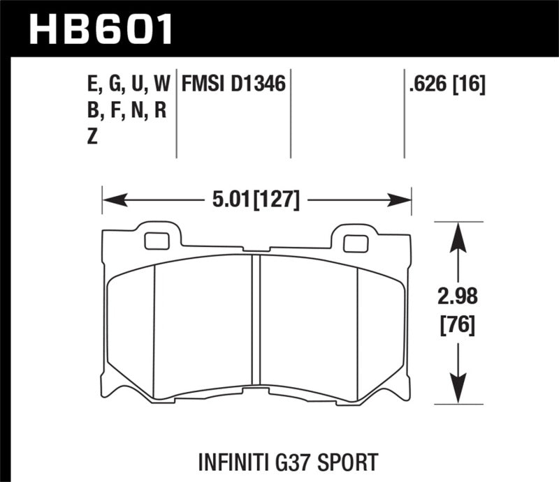 Hawk 10-11 Infiniti FX50 / 09-10 G37 / 09-10 Nissan 370Z DTC-70 Race Front Brake Pads - HB601U.626