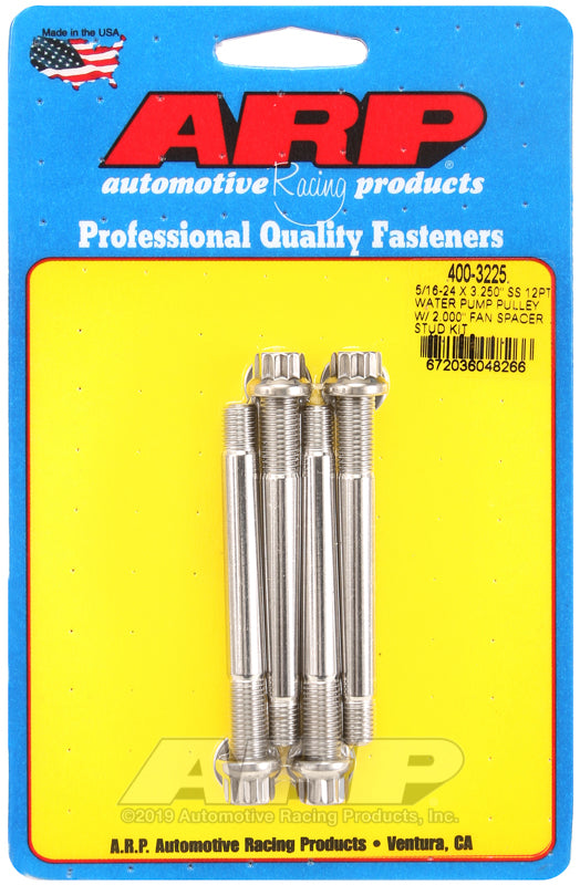 ARP 5/16-24 X 3.250 SS 12pt water pump pulley w/ 2.000in fan spacer stud kit - 400-3225