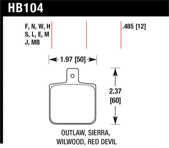 Hawk Wilwood DL Single Outlaw w/0.156in Center Hole DTC-30 Race Pads - HB104W.485