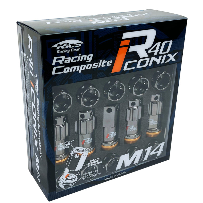 Project Kics R40 Iconix 14x1.50 Classical Lock & Lug Nuts 16+4 (Black Cap) - WRIA14CK