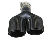 Load image into Gallery viewer, aFe Takeda 2.5in 304 Stainless Steel Clamp-on Exhaust Tip Passenger Side 2.5in Inlet 4inDual-Carbon - 49T25480-C121