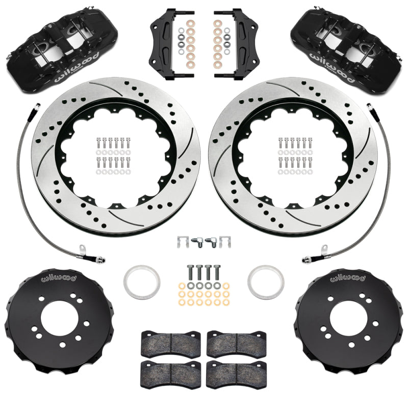 Wilwood 99-02 Nissan Skyline Aerolite 6R Front BBK w/ 14.00in D/S Rotors & Flexlines - Black - 140-18260-D