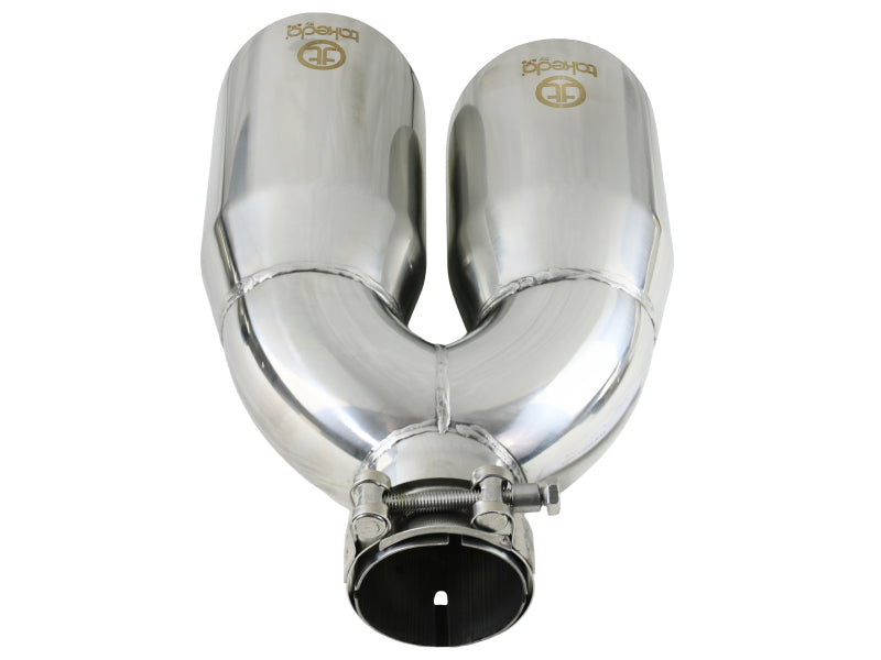 aFe Takeda 2.5in 304 Stainless Steel Clamp-on Exhaust Tip Drivers Side 2.5in Inlet 4inDual- Polished - 49T25484-P122