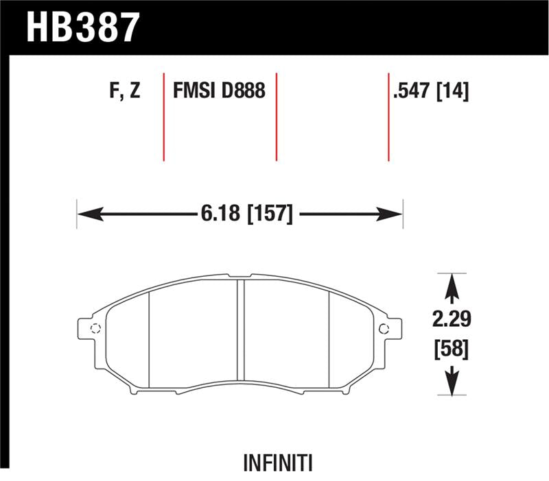 Hawk 09 350z/ 05-08 G35/09-12 G37 w/o Brembo HPS Street Front Brake Pads - HB387F.547
