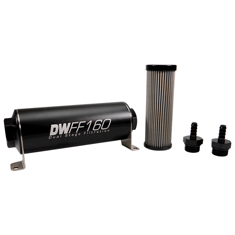 DeatschWerks Stainless Steel 5/16in 40 Micron Universal Inline Fuel Filter Housing Kit (160mm) - 8-03-160-040K-516