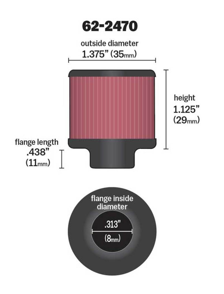 K&N .315/.431 Flange 1 3/8 inch OD 1.5 inch H Clamp On Crankcase Vent Filter - 62-2470