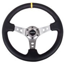 Load image into Gallery viewer, NRG Reinforced Steering Wheel (350mm / 3in. Deep) Blk Leather w/Gunmetal Cutout Spoke &amp; Yellow CM - RST-006GM-Y