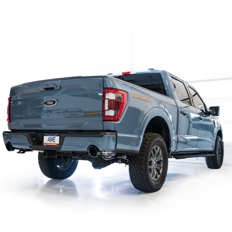 AWE Tuning 2021+ Ford F-150 Tremor (w/ Bumper Cutouts) 0FG Resonated Cat-Back - Diamond Black Tips - 3015-33402