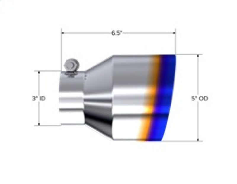 MBRP T304 Stainless Steel Burnt End Angle Cut Exhaust Tip - 3in. ID / 5in. OD / 6.5in. Length - T5184BE