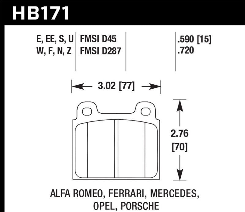 Hawk 1987 Volkswagen Scirocco 1.8L Base Front ER-1 Brake Pads - HB171D.590