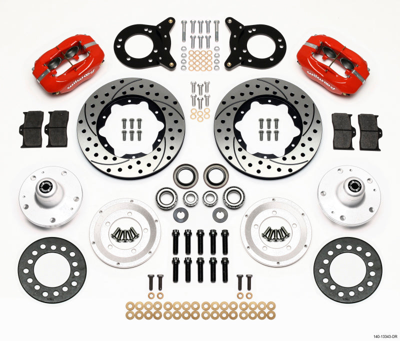 Wilwood Dynapro Dust-Boot Front Kit 11.00in Drilled Red 1965-1969 Mustang Disc & Drum Spindle - 140-13343-DR