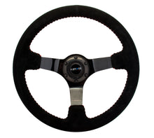 Load image into Gallery viewer, NRG Reinforced Steering Wheel (350mm / 3in. Deep) Blk Suede w/Red BBall Stitch &amp; Black 3-Spoke - RST-036BK-S