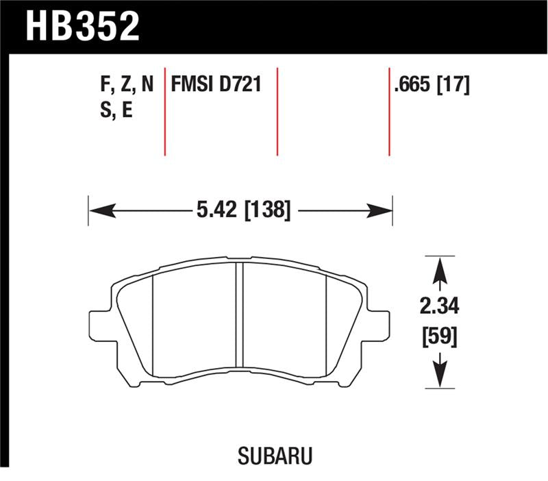 Hawk 02-03 WRX / 98-01 Impreza / 97-02 Legacy 2.5L / 98-02 Forester 2.5L D721 HPS Street Front Brake - HB352F.665
