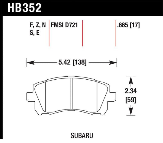 Hawk 02-03 WRX / 98-01 Impreza / 97-02 Legacy 2.5L / 98-02 Forester 2.5L D721 HPS Street Front Brake - HB352F.665