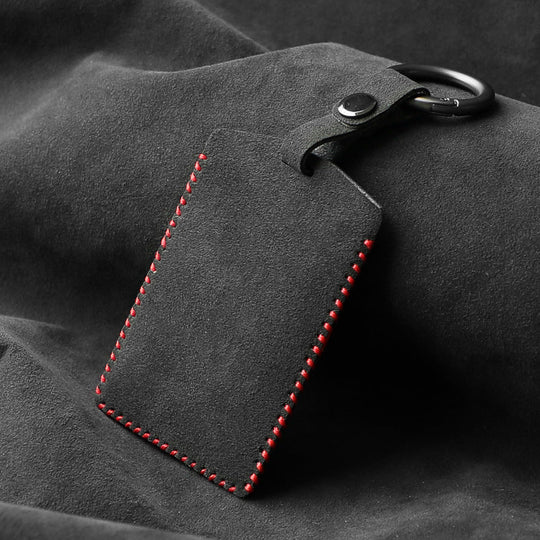 Alcantara Key Card Holder for Model 3/Y | Italian Material | Hook & Keychain | White Stitching