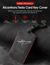Load image into Gallery viewer, Alcantara Key Card Holder for Model 3/Y | Italian Material | Hook &amp; Keychain | White Stitching