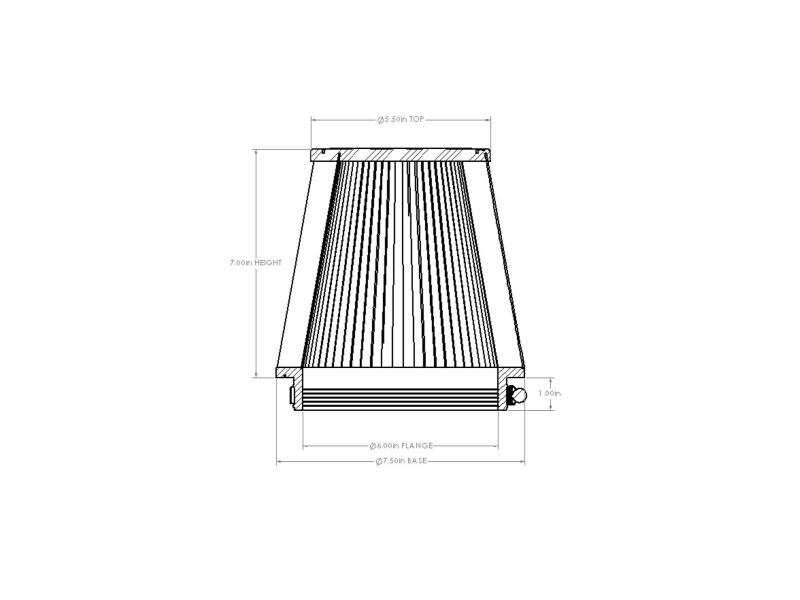 aFe POWER Universal Clamp-On Air Filter w/ D2 Dura-Dry Media - 6in F x 7.5in B x 5.5in T x 7in H - 21-60507V
