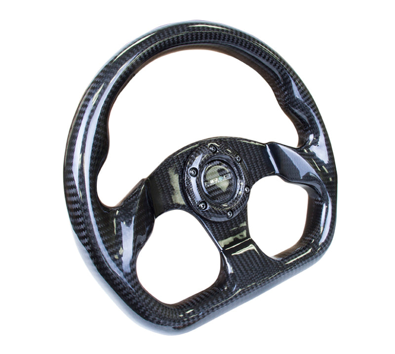 NRG Carbon Fiber Steering Wheel (320mm) Flat Bottom w/Shiny Black Carbon - ST-009CF/BK