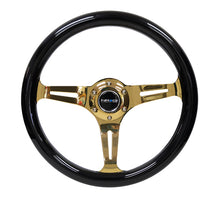 Load image into Gallery viewer, NRG Classic Wood Grain Steering Wheel (350mm) Black Grip w/Chrome Gold 3-Spoke Center - ST-015CG-BK