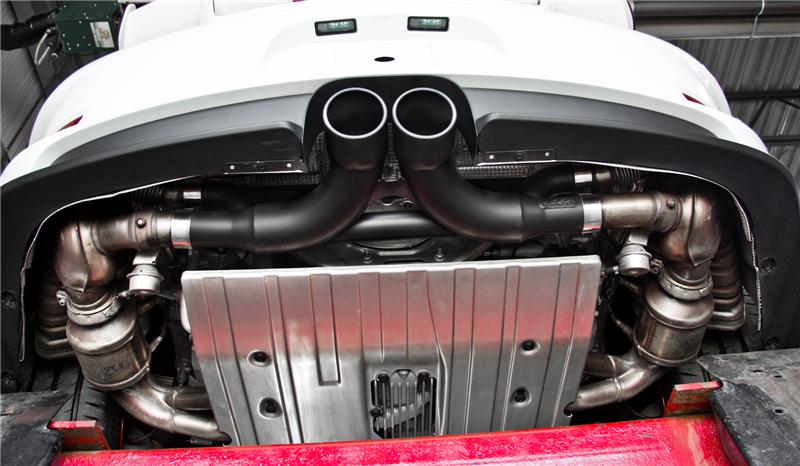 MBRP 14-19 Porsche GT3/GT3RS 3in Center Muffler Bypass 4in Tips - Black Coated - S7607BLK