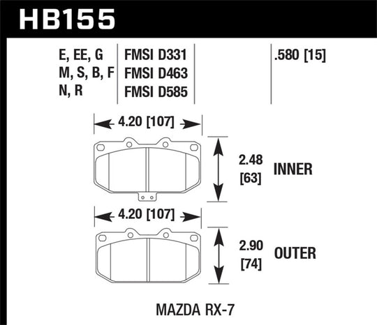 Hawk 1990-1990 Mazda RX-7 GXL (w/Elec Adjust Susp) HPS 5.0 Front Brake Pads - HB155B.580