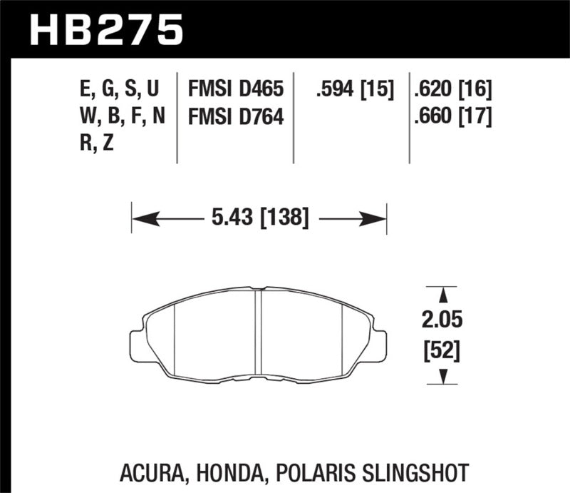 Hawk 95-99 Ford Taurus Sho / 01-07 Ford Taurus HPS Street Front Brake Pads - HB275F.660