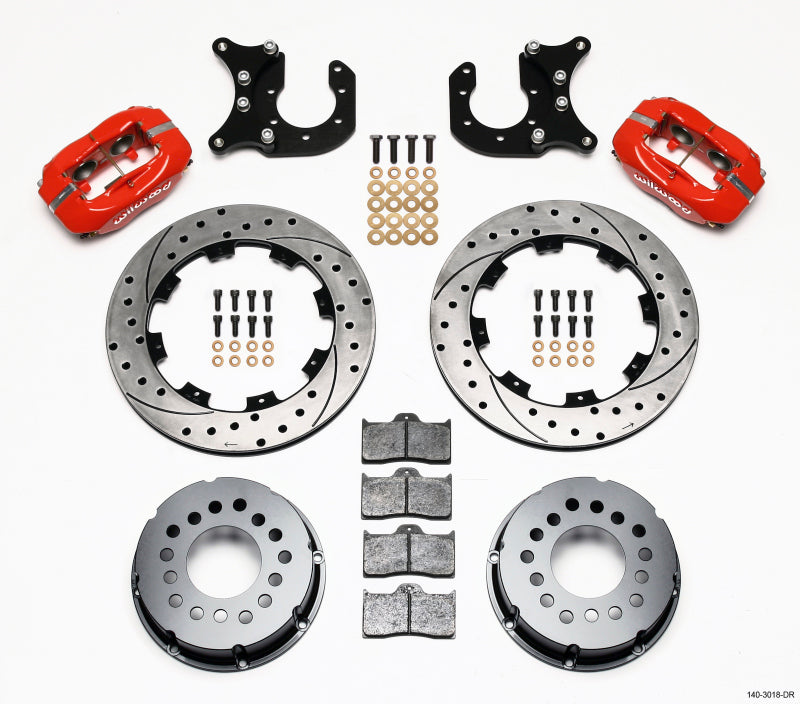 Wilwood Forged Dynalite P/S Rear Kit Drilled Red Ford 8.8 w/2.5in Offset-5 Lug - 140-3018-DR