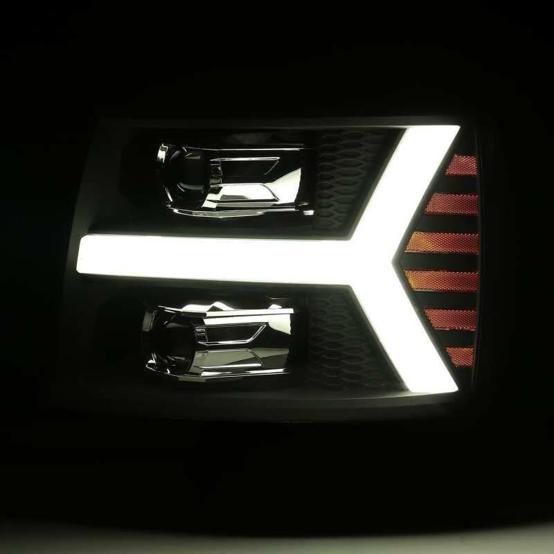 AlphaRex 07-13 Chevy 1500 LUXX LED Proj Headlights Plank Style Jet Blk w/ Activ Light/Seq Signal/DRL - 880223