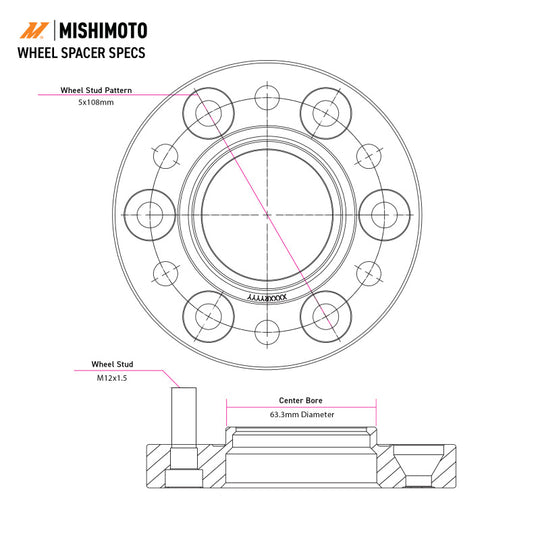 Mishimoto Wheel Spacers - 5x108 - 63.3 - 30 - M12 - Black - MMWS-006-300BK