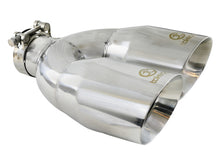 Load image into Gallery viewer, aFe Takeda 2.5in 304 Stainless Steel Clamp-on Tip Passenger Side 2.5in Inlet 4inDual - Polished - 49T25484-P121