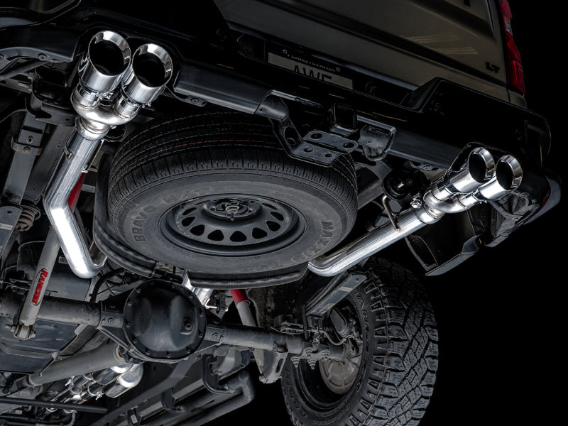 AWE Tuning 4th Gen GM 1500 6.2L 0FG Cat-Back Split Rear Exit (w/ Bumper Cutouts) - Quad Chrome Tips - 3015-42203