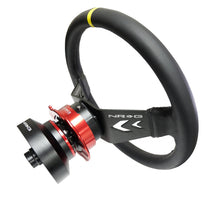 Load image into Gallery viewer, NRG Reinforced Steering Wheel (350mm / 3in Deep) Blk Leather w/NRG Arrow-Cut 2-Spoke &amp; Sgl Yellow CM - RST-022R-Y