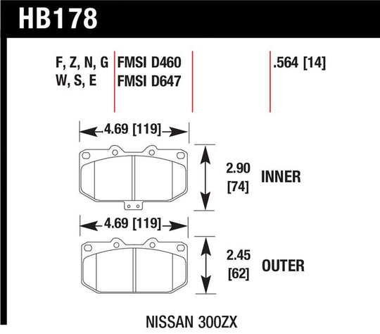 Hawk 06-07 WRX / 89-96 Nissan 300ZX / 89-93 Skyline GT-R Blue 9012 Front Race Pads - HB178E.564